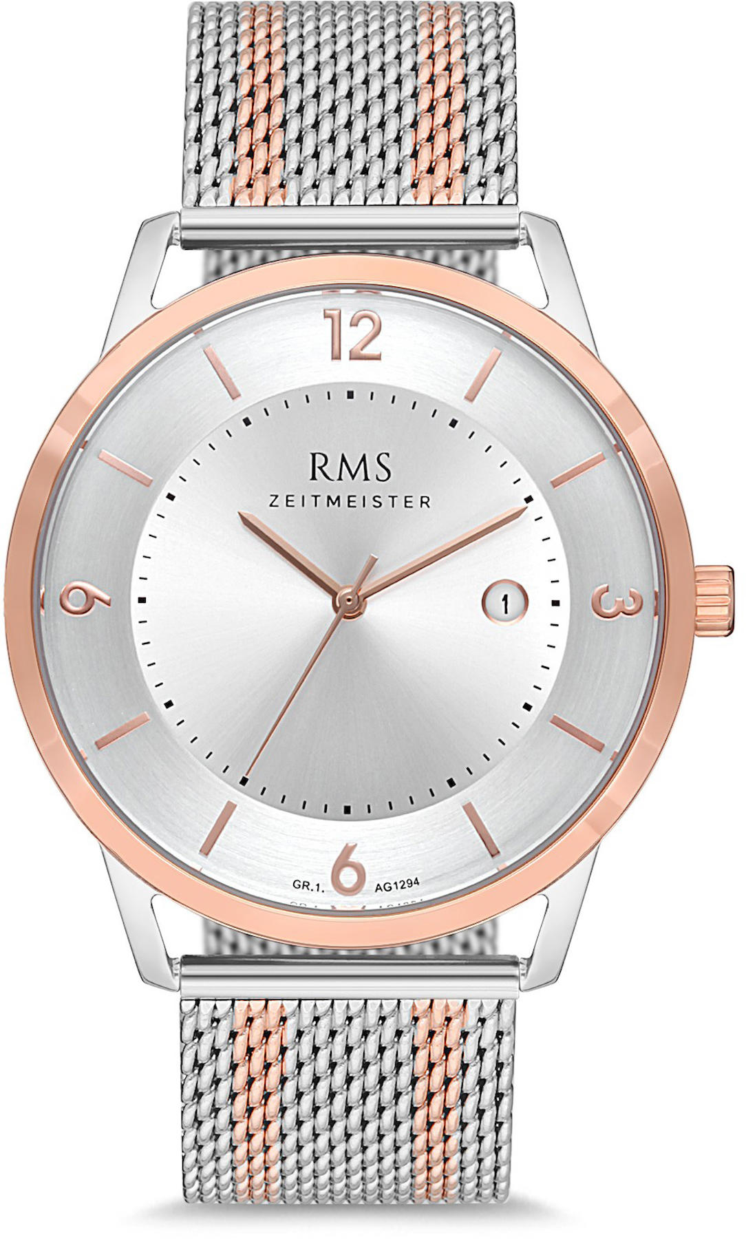 Romanson GR.1.AG1294.08 Takvimli 43 mm Gri-Rose Gold Hasır Kordon Analog Kol Saati