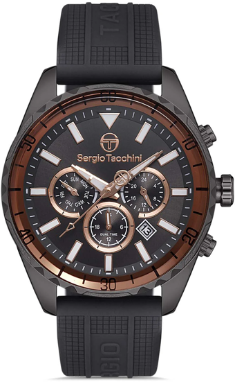 Sergio Tacchini ST.1.10154.4 Takvimli 44 mm Siyah Silikon Kordon Analog Kol Saati