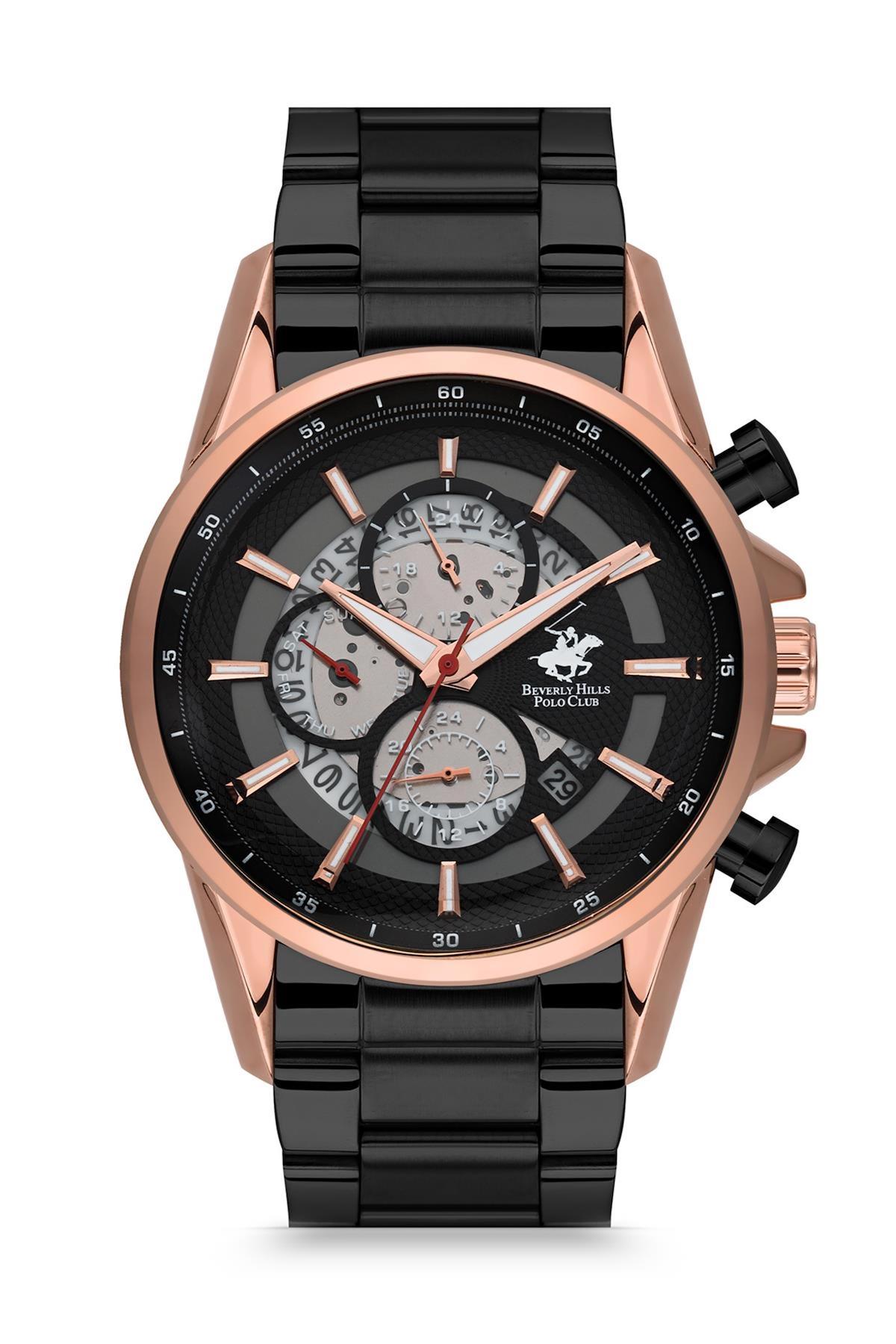 Beverly Hills Polo Club BH968108 Takvimli 42 mm Siyah Çelik Kordon Analog Erkek Kol Saati