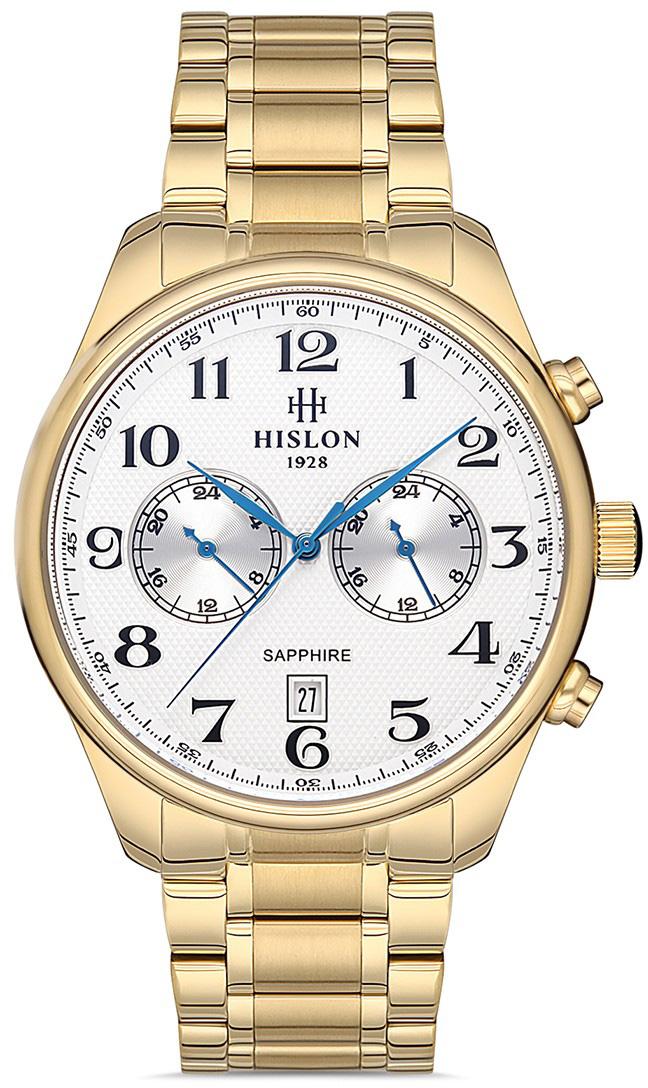 Hislon DT113G-01SG Pusulalı Takvimli 44 mm Altın Çelik Kordon Analog Erkek Kol Saati
