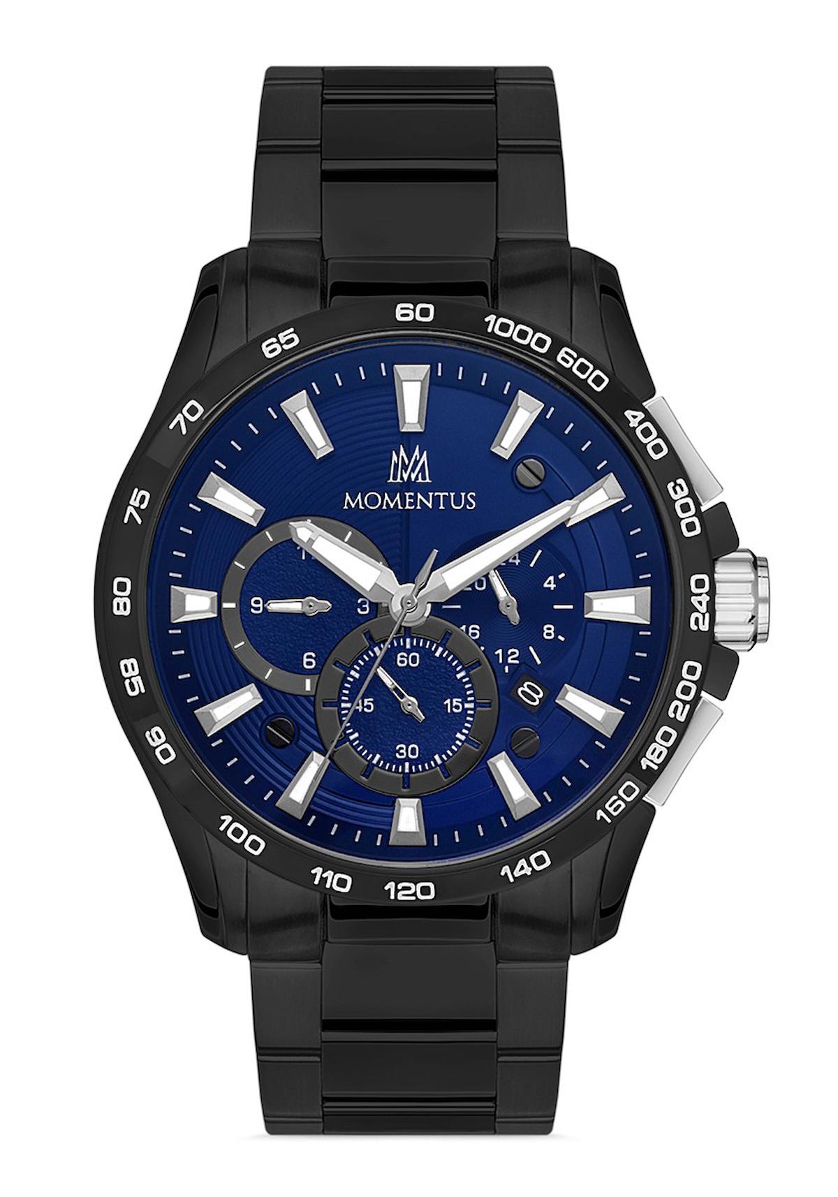 Momentus SM349N-11SN Takvimli 44 mm Siyah Çelik Kordon Analog Erkek Kol Saati