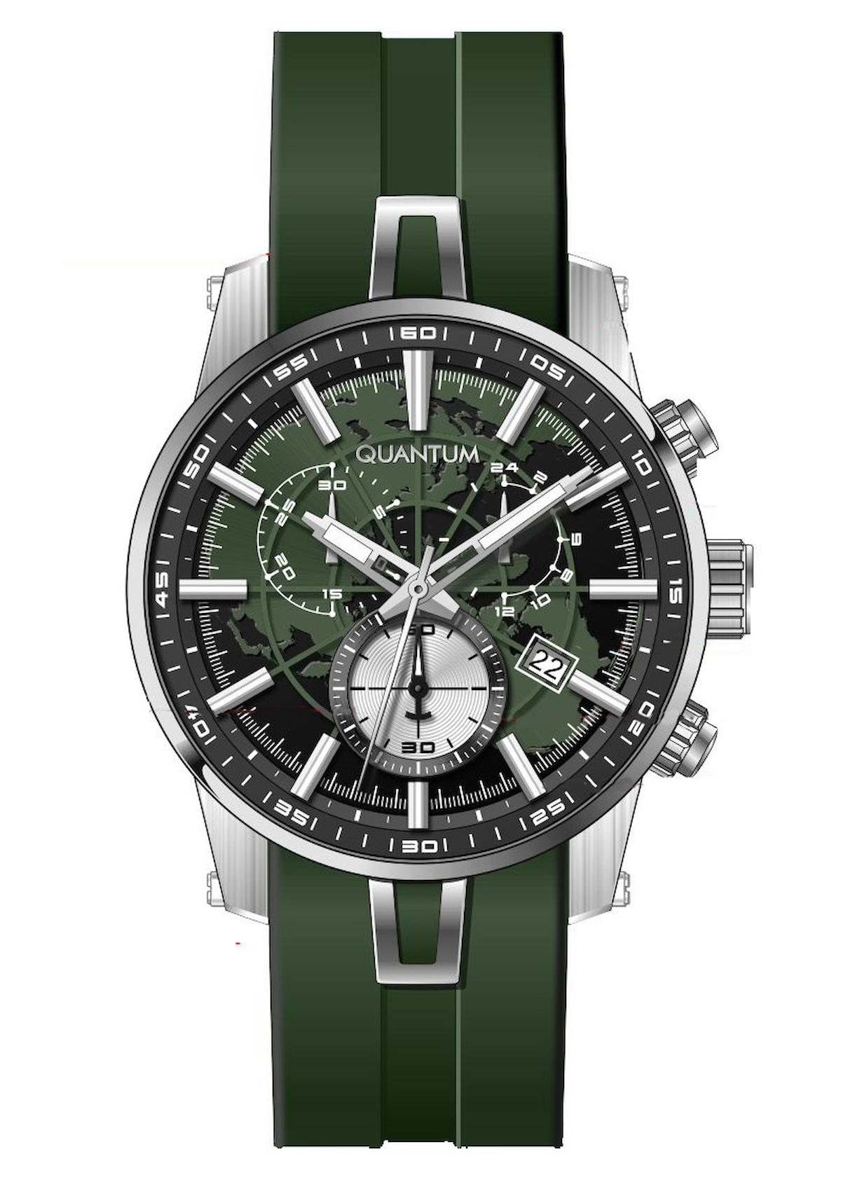 Quantum PWG560.338 Takvimli 48 mm Yeşil Silikon Kordon Analog Erkek Kol Saati