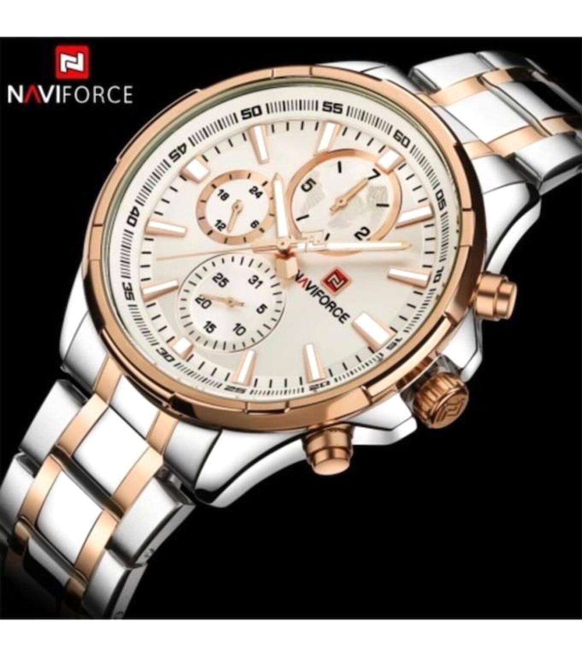 Naviforce NF9089MRSIS Takvimli Bakır-Çelik Kordon Analog Erkek Kol Saati