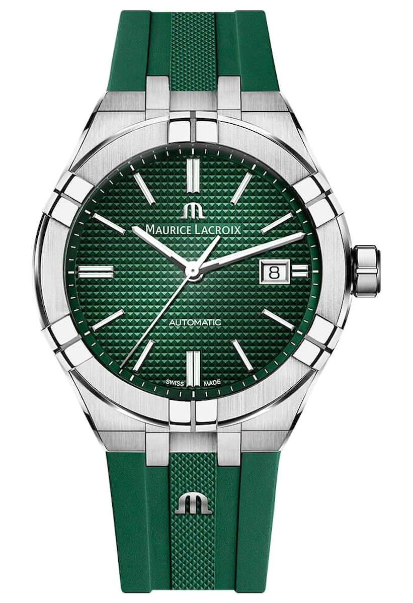 Maurice Lacroix AI6008SS000630-5 Takvimli 42 mm Yeşil Silikon Kordon Analog Erkek Kol Saati