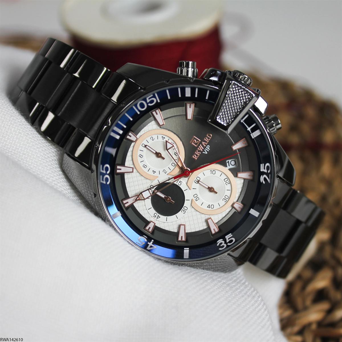 Reward RWA142610 Takvimli 45 mm Füme Çelik Kordon Analog Erkek Kol Saati