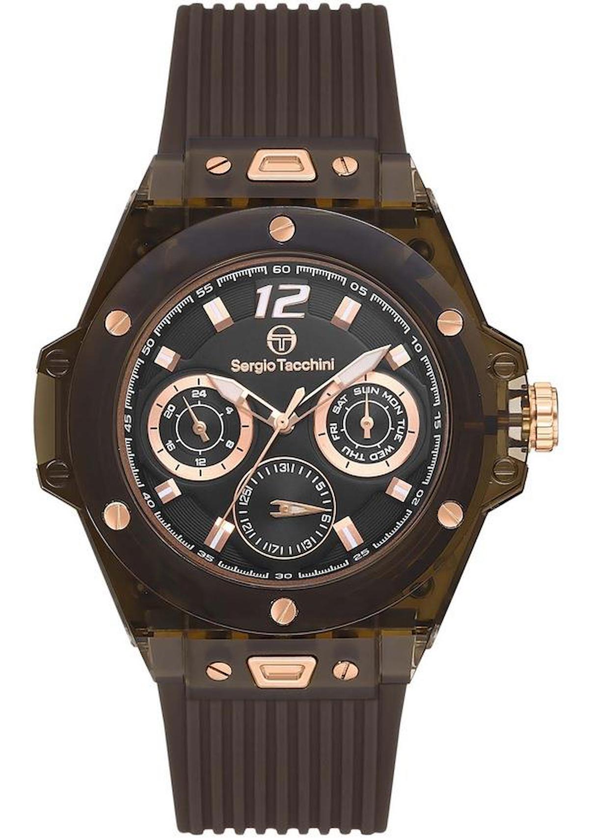 Sergio Tacchini ST.1.10404.1 Takvimli 42 mm Kahverengi Silikon Kordon Analog Erkek Kol Saati
