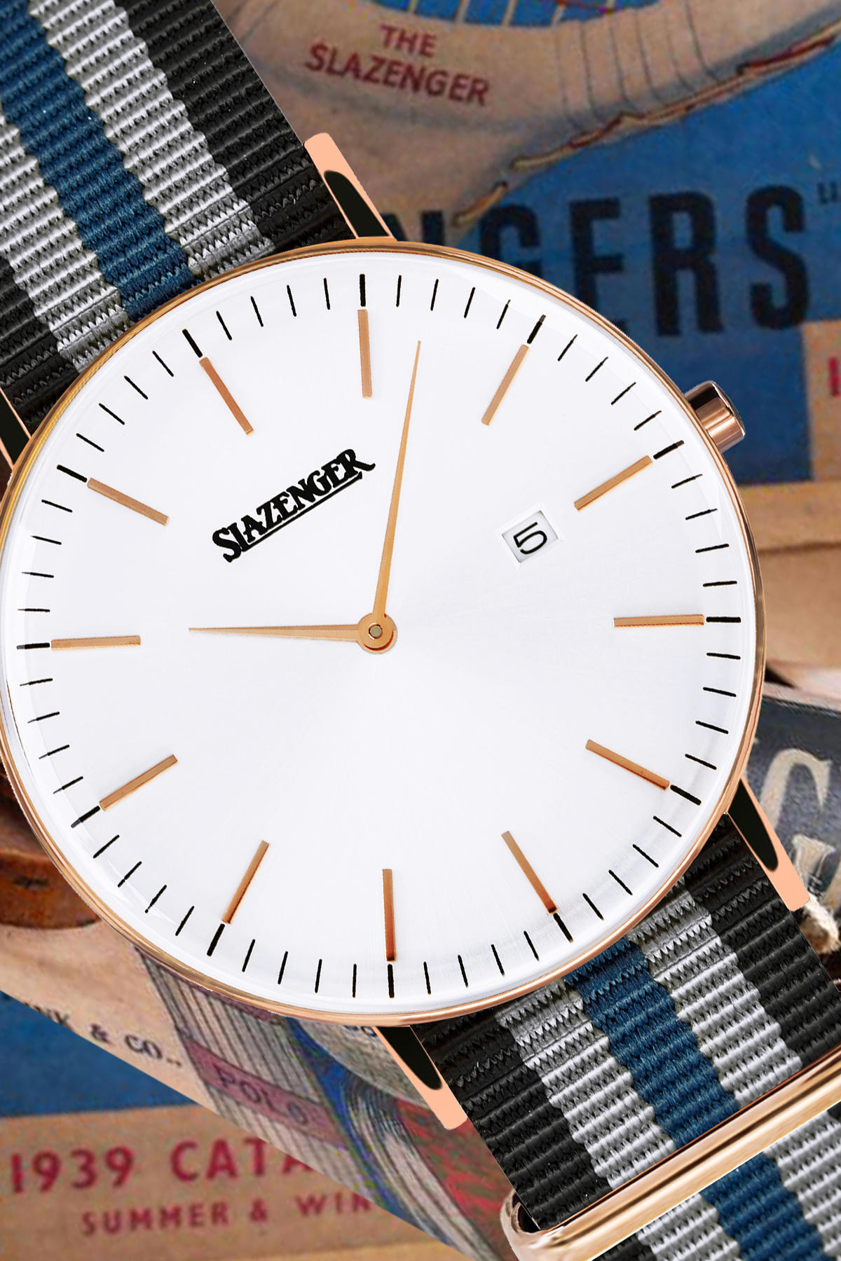 Slazenger SL.09.1980.1.03 Takvimli 40 mm Çok Renkli Kumaş Kordon Analog Erkek Kol Saati