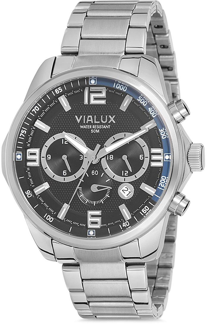 Vialux VX562S-04SS Takvimli 45 mm Çelik Kordon Analog Kol Saati