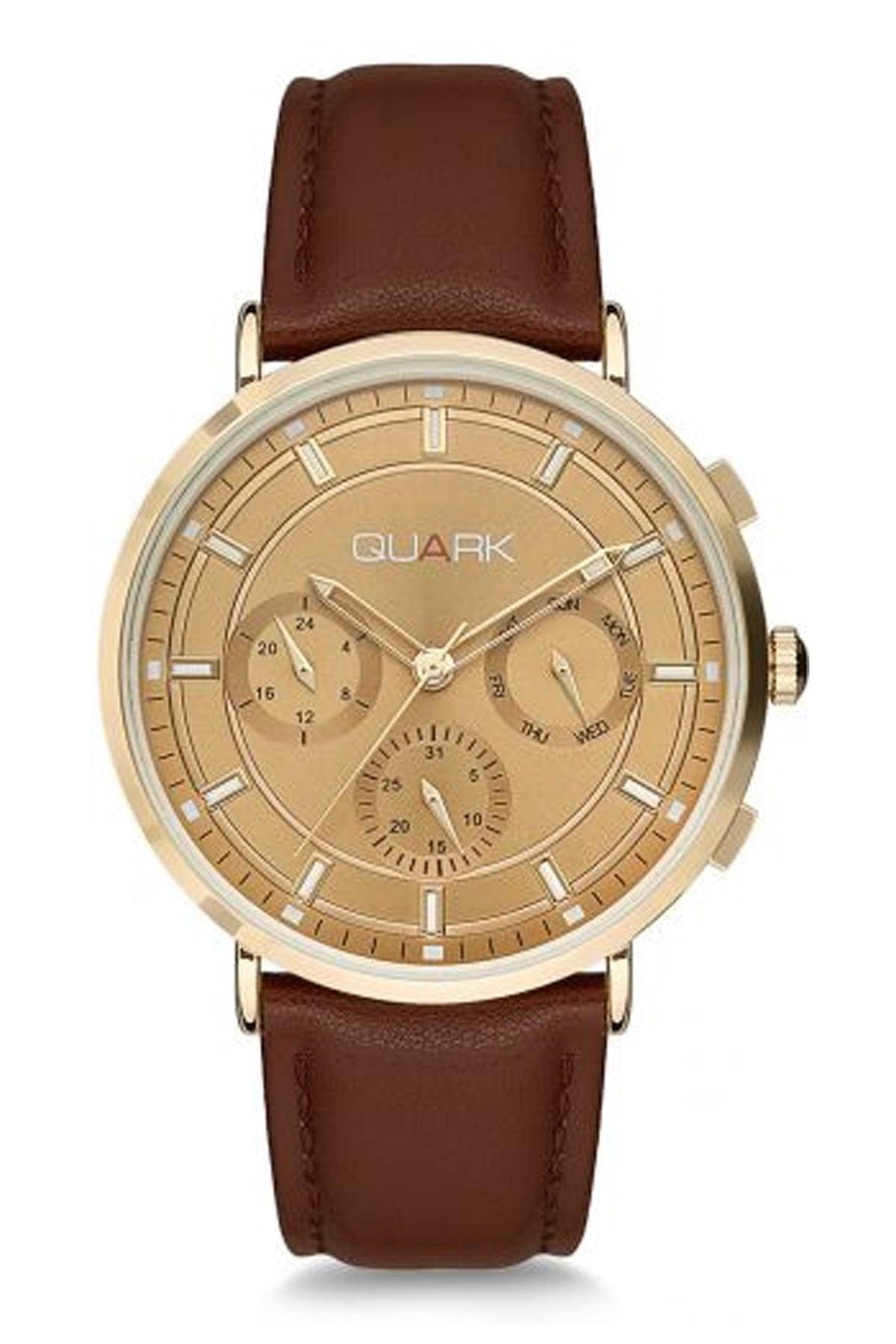 Quark QM-2000L-9A 34 mm Kahverengi Çelik Kordon Analog Kol Saati