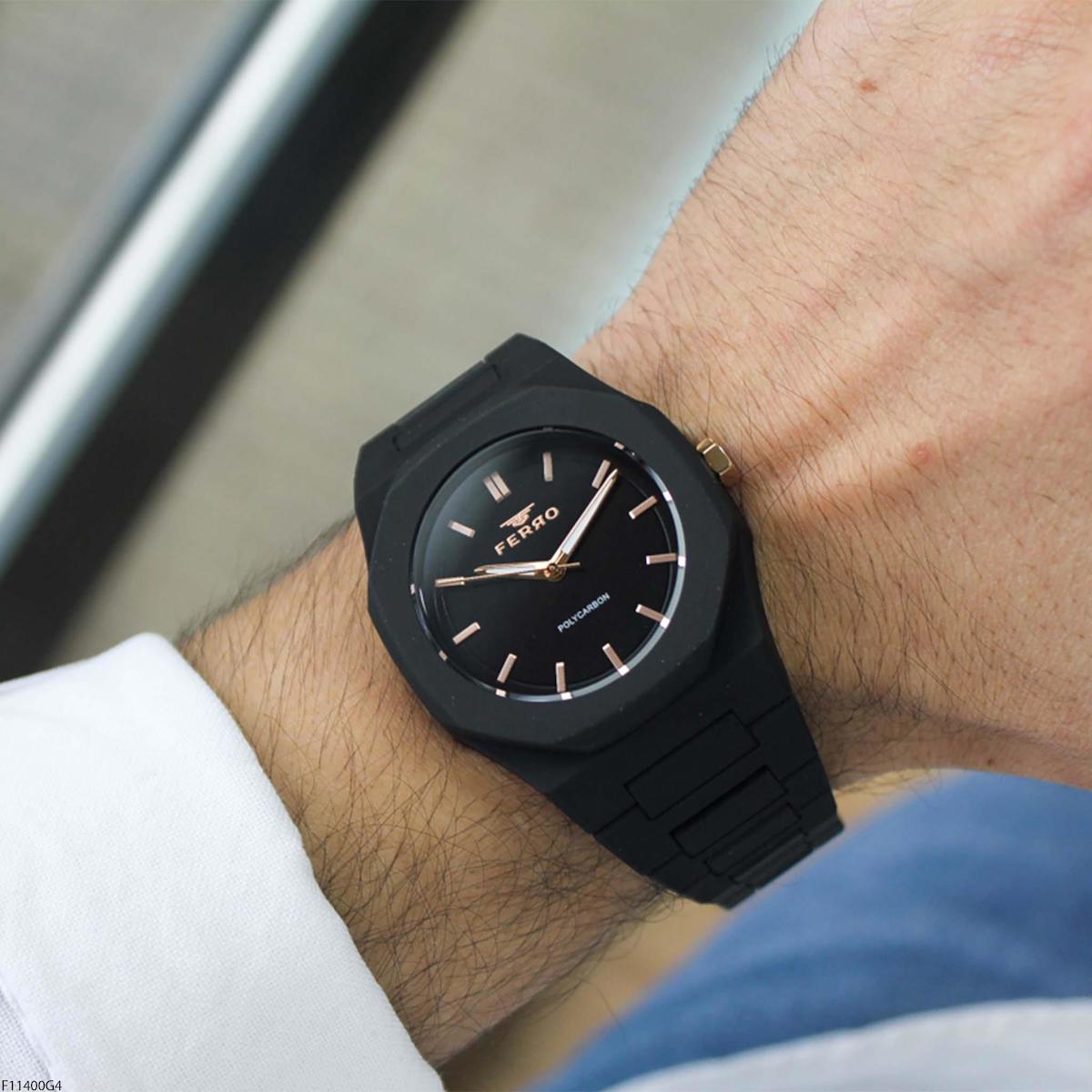 Ferro F11400G4 Takvimli 43 mm Siyah Çelik Kordon Analog Erkek Kol Saati