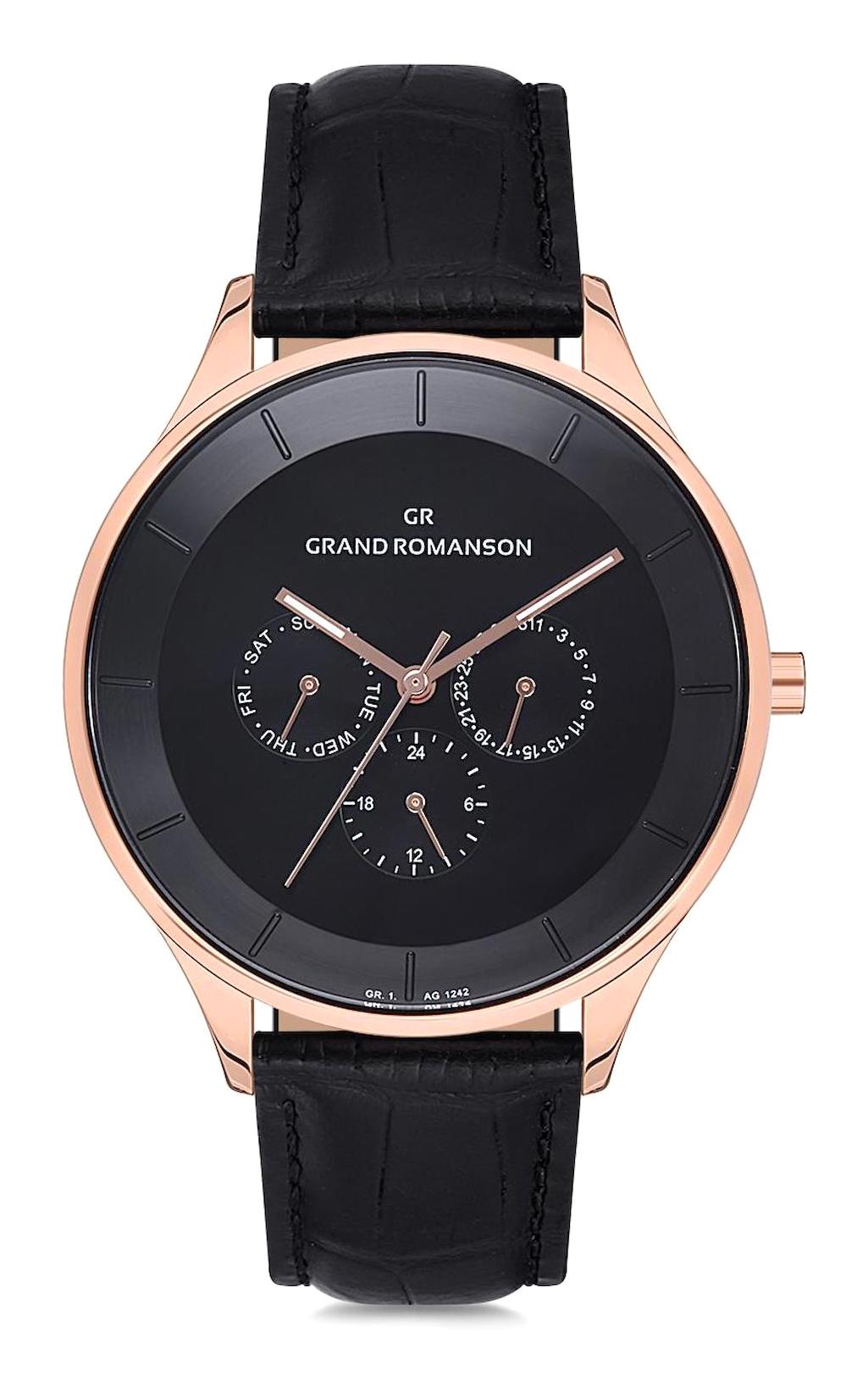 Grand Romanson GR.1.AG1242.08 Takvimli 41 mm Siyah Deri Kordon Analog Kol Saati
