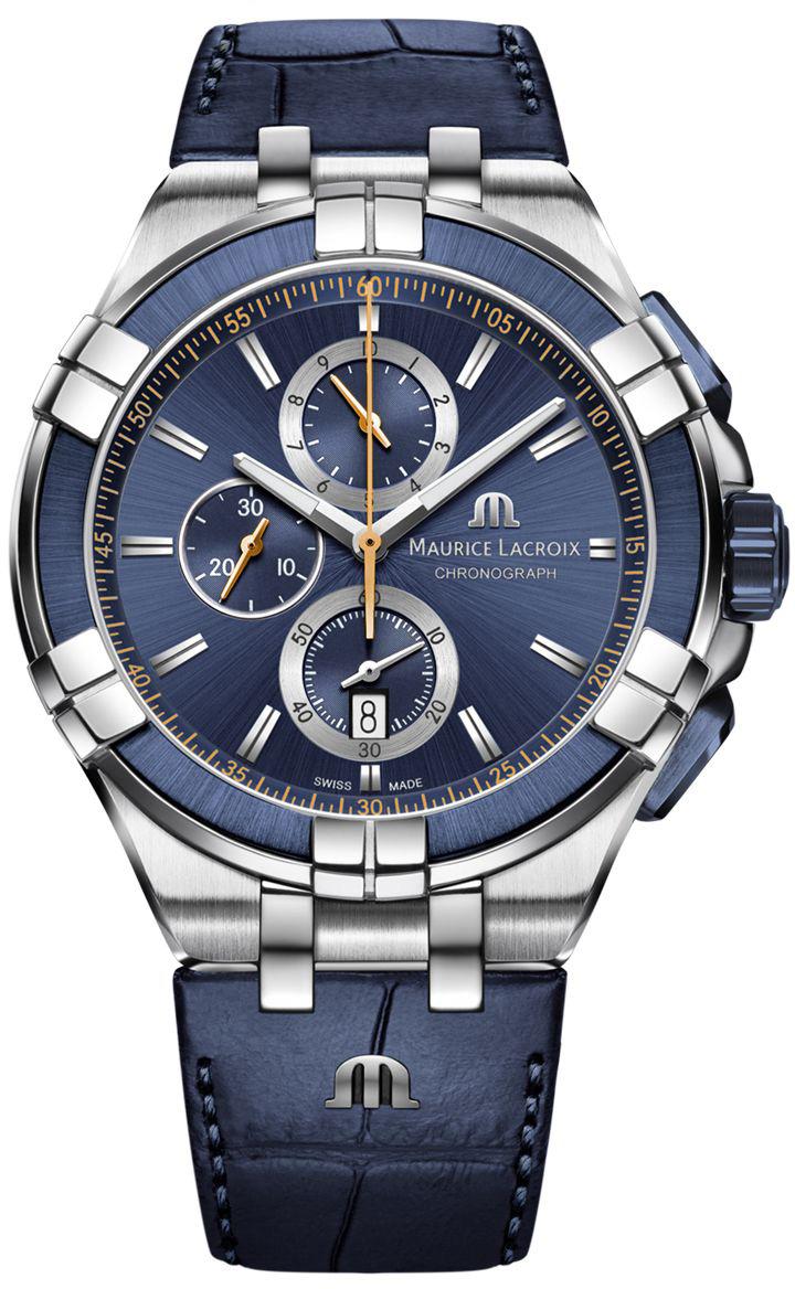 Maurice Lacroix AI1018SS001432-4 Takvimli 44 mm Lacivert Deri Kordon Analog Erkek Kol Saati