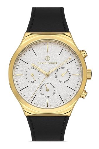 David Guner DG-8265GB-B1 Takvimli 42 mm Siyah Deri Kordon Analog Erkek Kol Saati