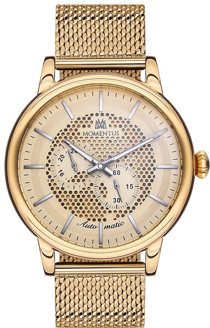 Momentus TM289G-07SN Takvimli 44 mm Altın Çelik Kordon Analog Kol Saati