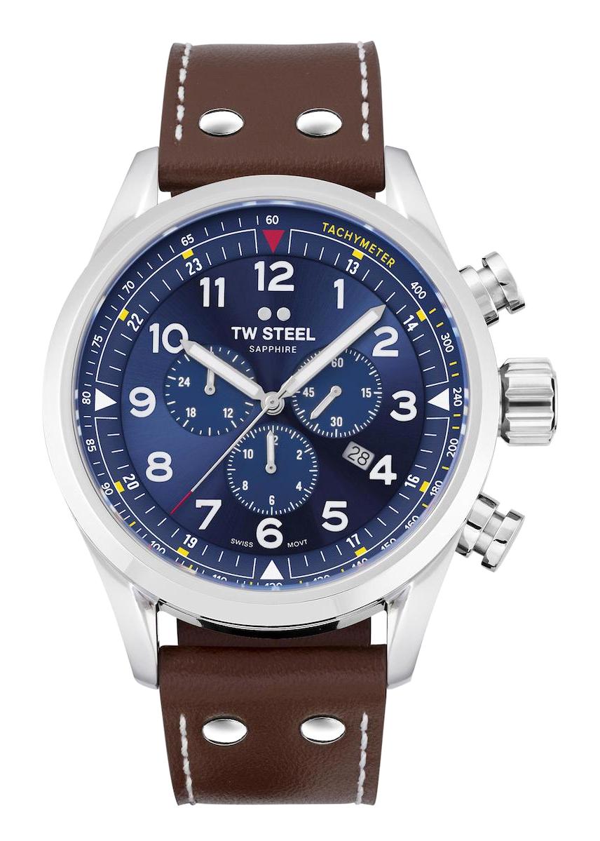 Tw Steel TW-SVS201 Takvimli 48 mm Kahverengi Deri Kordon Analog Erkek Kol Saati