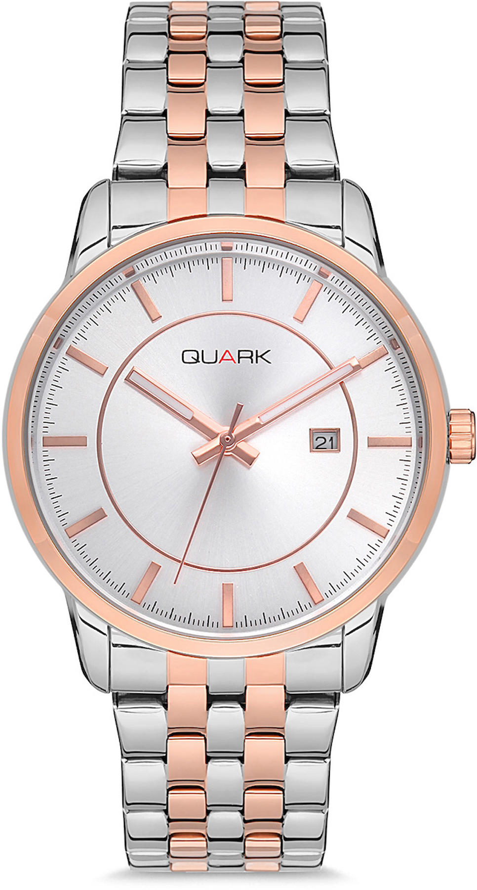 Quark QC-424RG-7A Takvimli 43 mm Gri-Rose Gold Çelik Kordon Analog Kol Saati