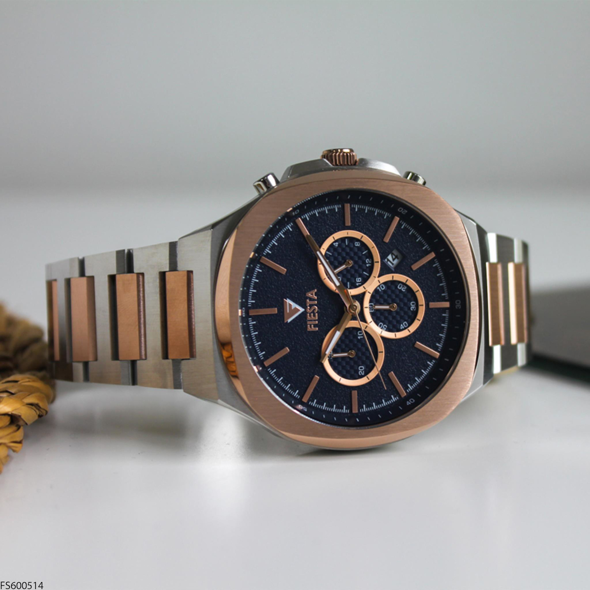 Fiesta FS600514 Takvimli 42 mm Gri-Rose Gold Çelik Kordon Analog Erkek Kol Saati