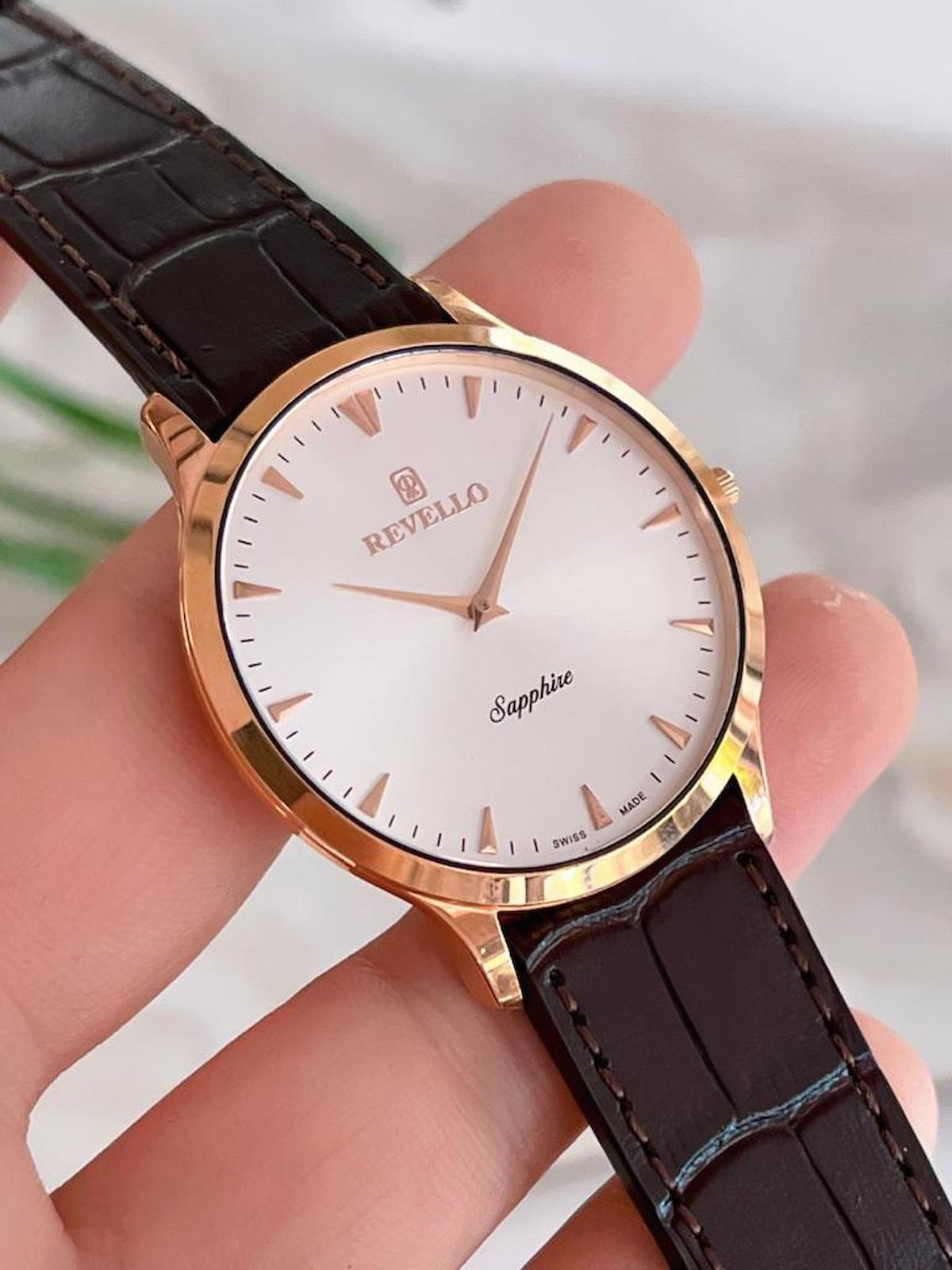 Revello RV.1.12.13 Takvimli 46 mm Kahverengi Deri Kordon Analog Erkek Kol Saati