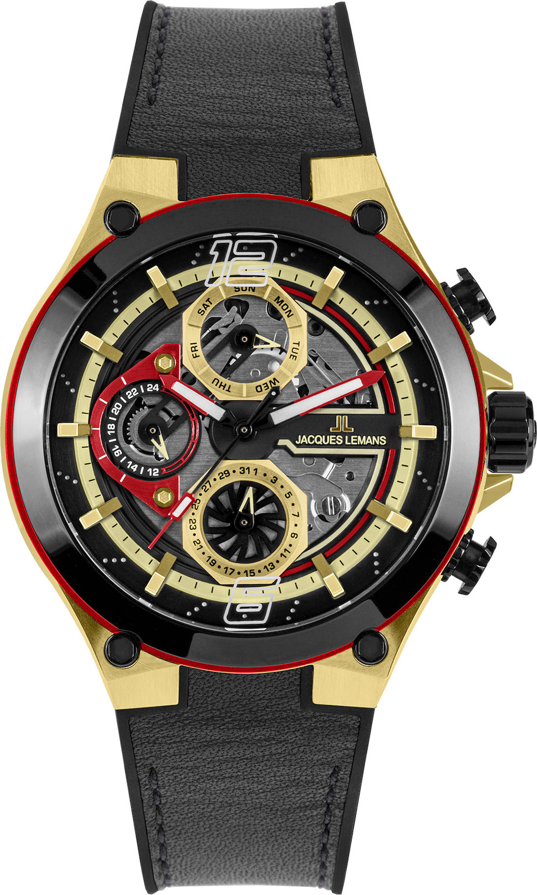 Jacques Lemans 1-2150C Pusulalı Takvimli 44 mm Siyah Deri Kordon Analog Kol Saati