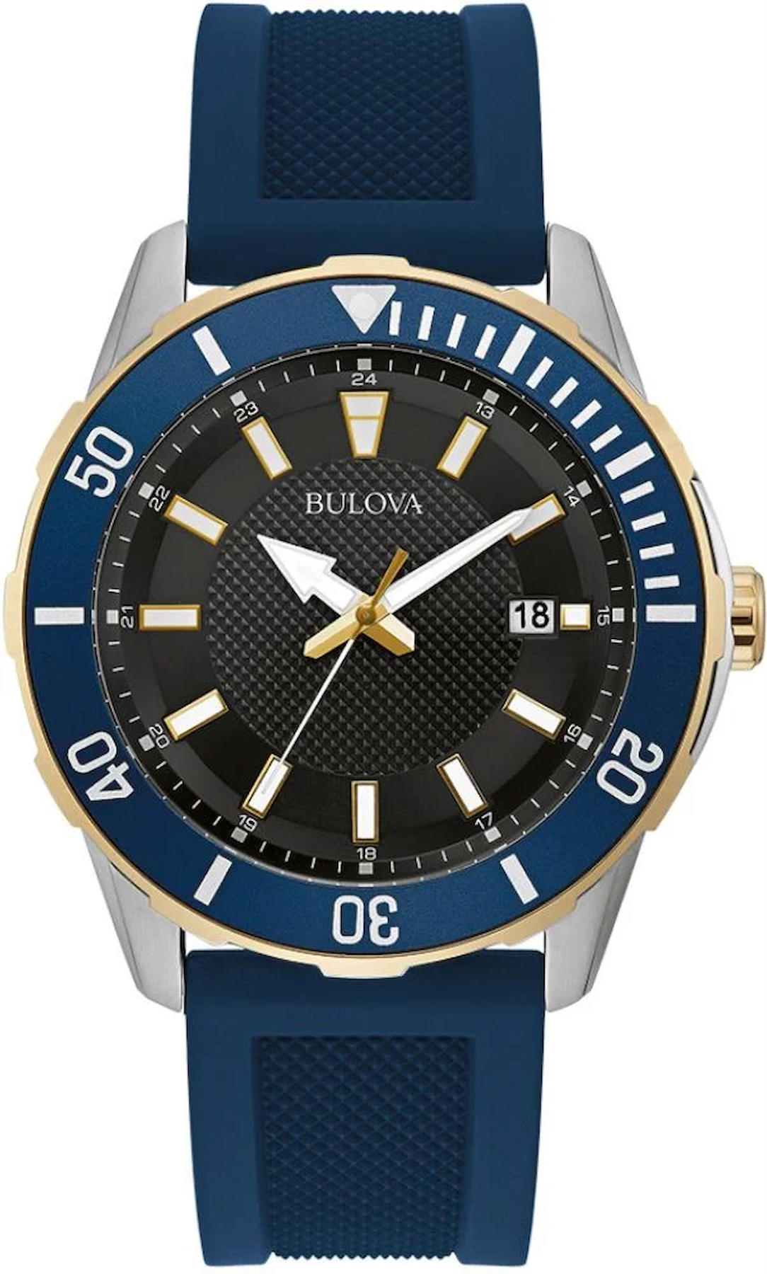 Bulova 98B345 Takvimli 44 mm Lacivert Silikon Kordon Analog Kol Saati
