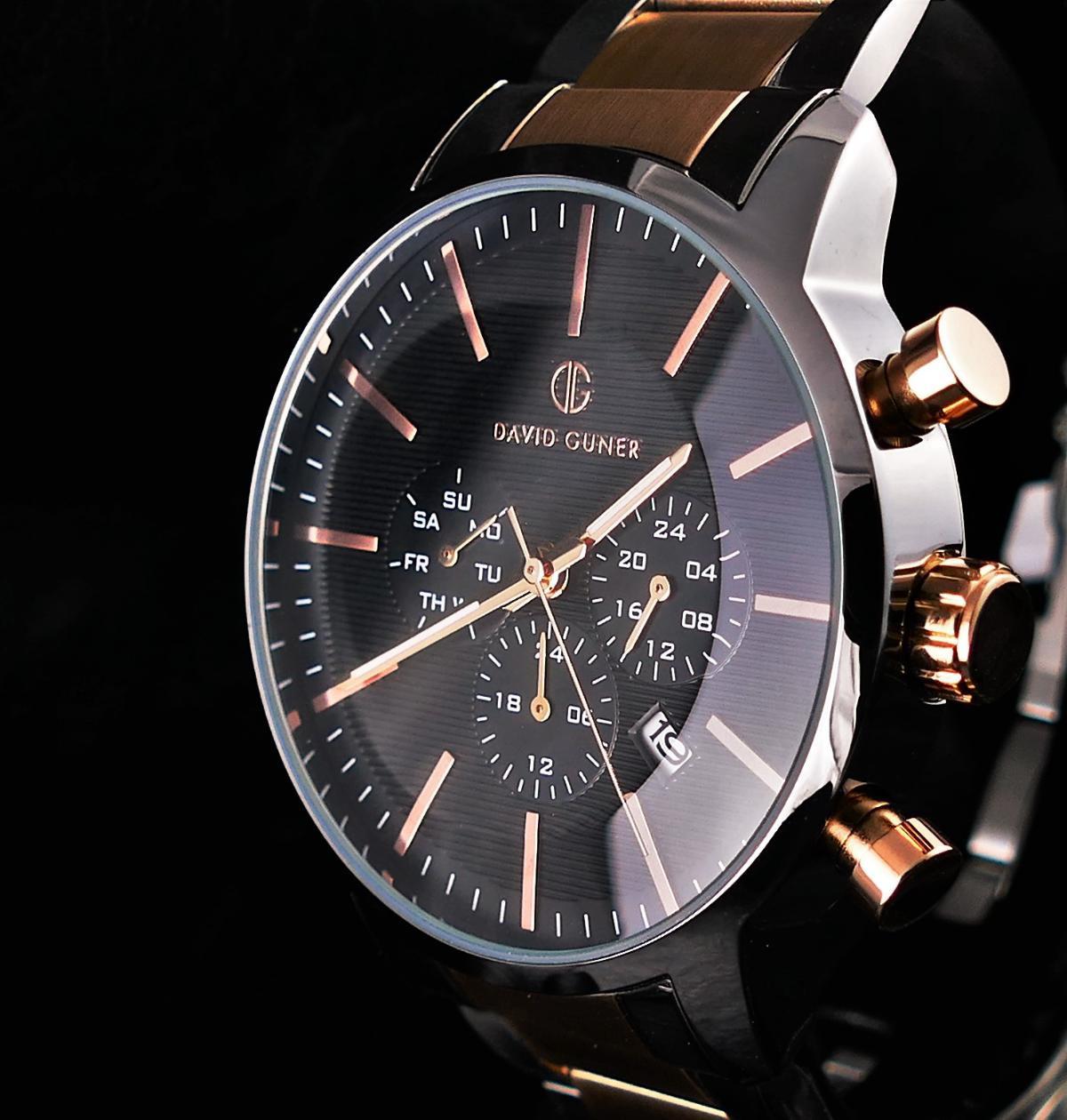 David Guner DG8224GA-E2 Takvimli 44 mm Siyah Çelik Kordon Analog Kol Saati