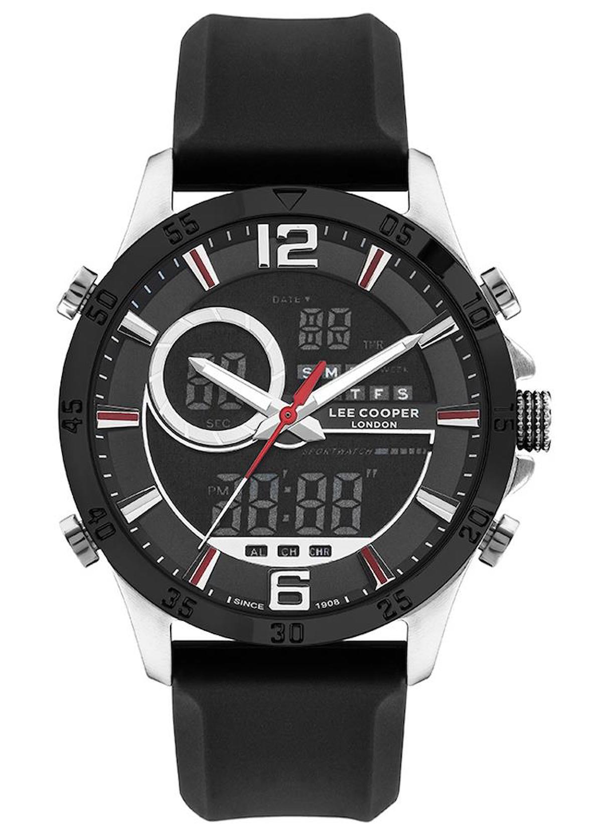 Lee Cooper LC07559.351 Takvimli 44 mm Gri Silikon Kordon Analog Erkek Kol Saati