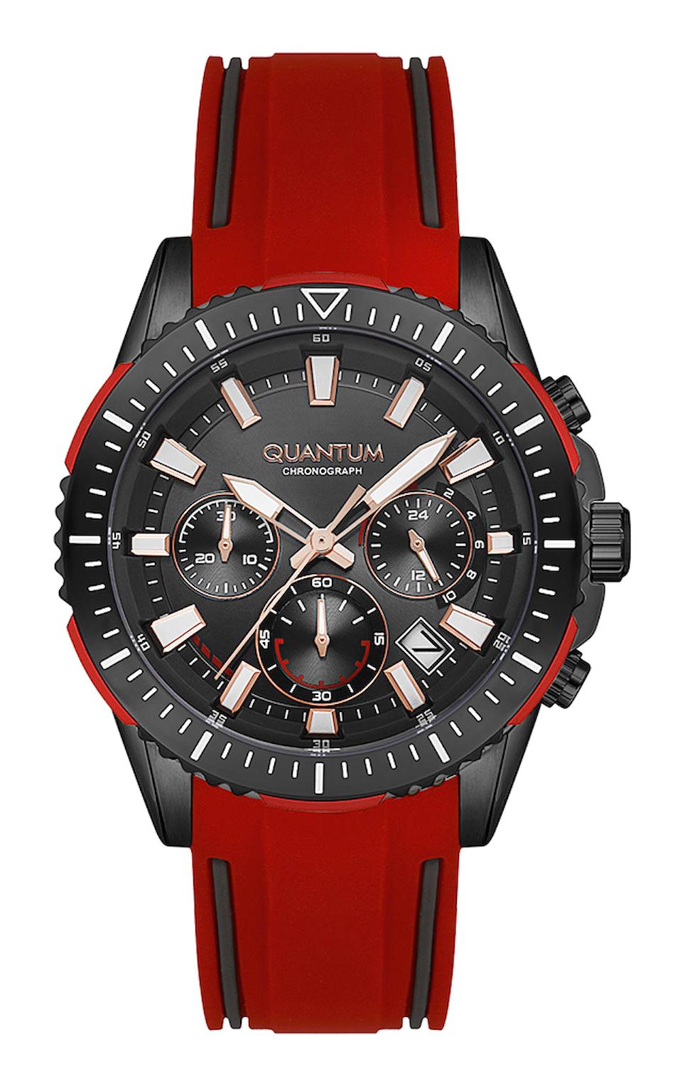 Quantum PWG1127.068 Takvimli 44 mm Kırmızı Silikon Kordon Analog Erkek Kol Saati