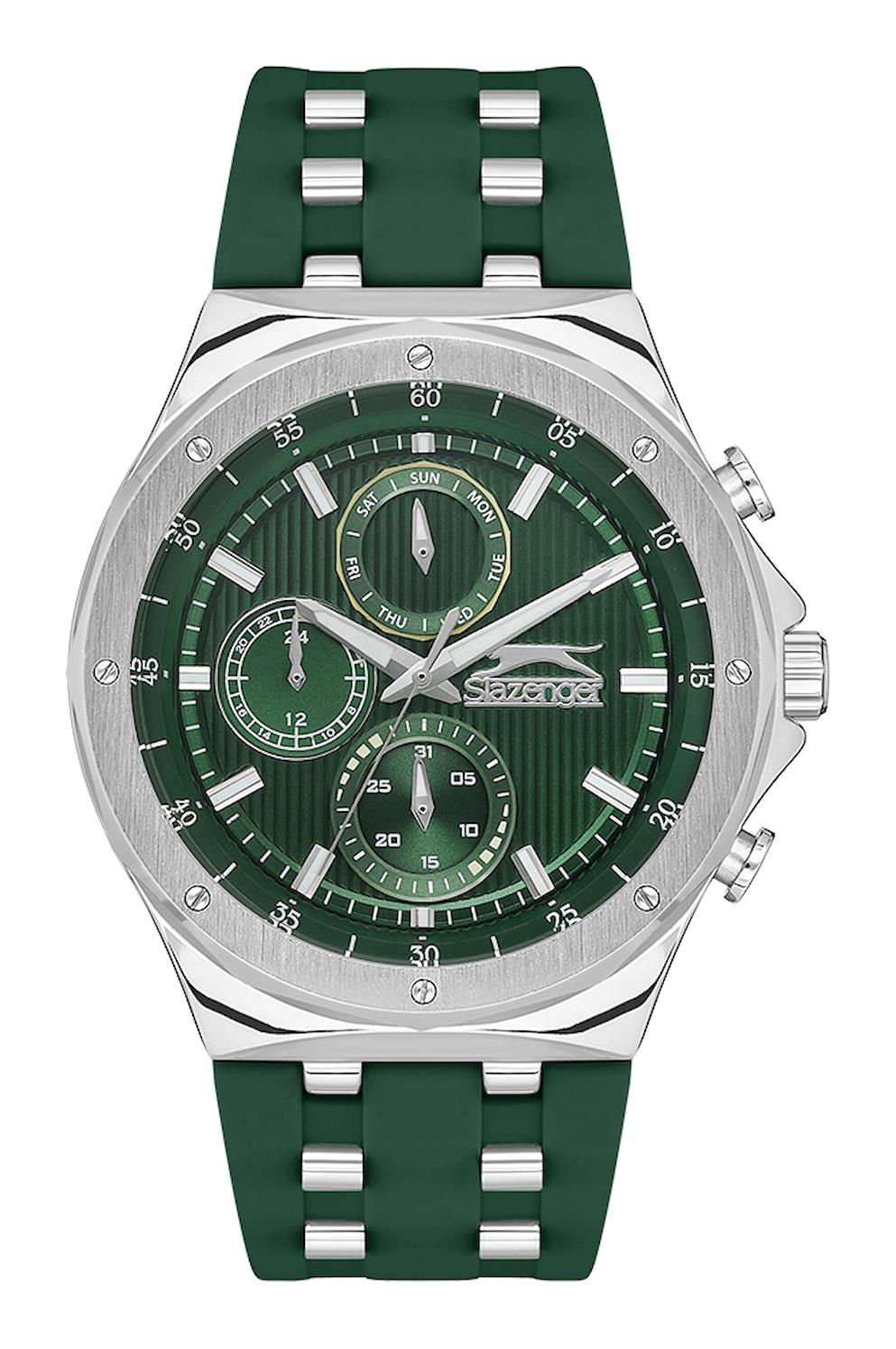 Slazenger SL.09.2218.2.02 Takvimli 44 mm Yeşil Silikon Kordon Analog Erkek Kol Saati