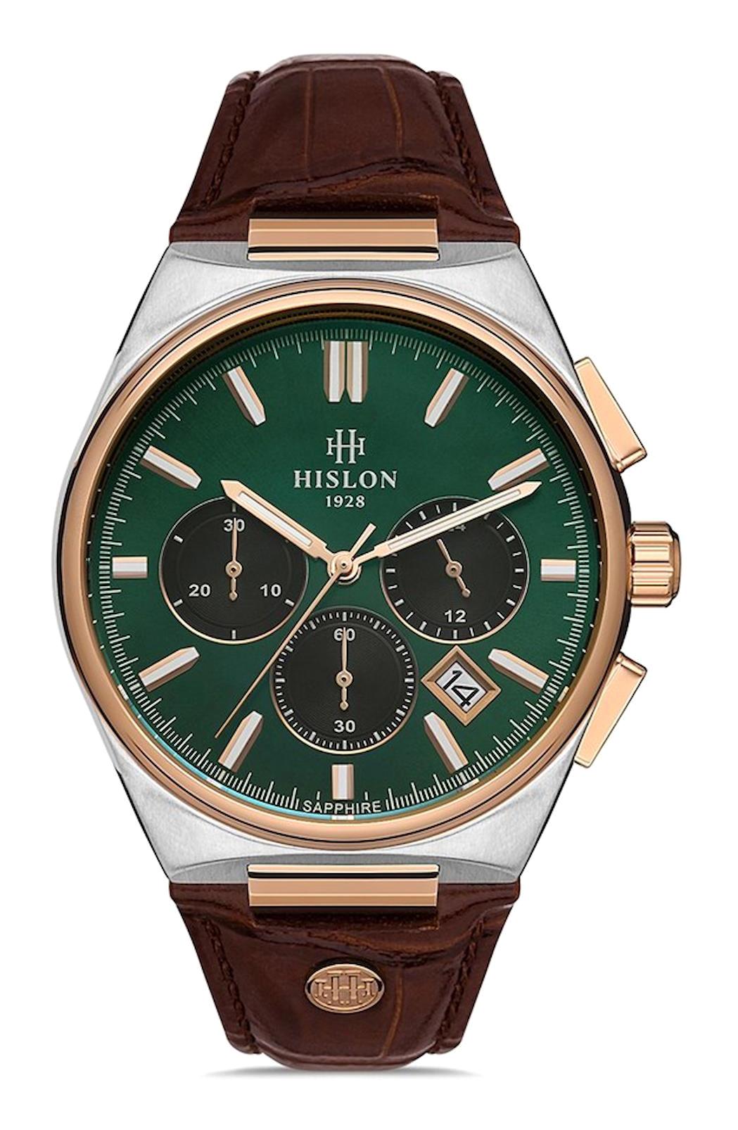 Hislon MS136T-15KR Pusulalı Takvimli 43 mm Kahverengi Çelik Kordon Analog Kol Saati