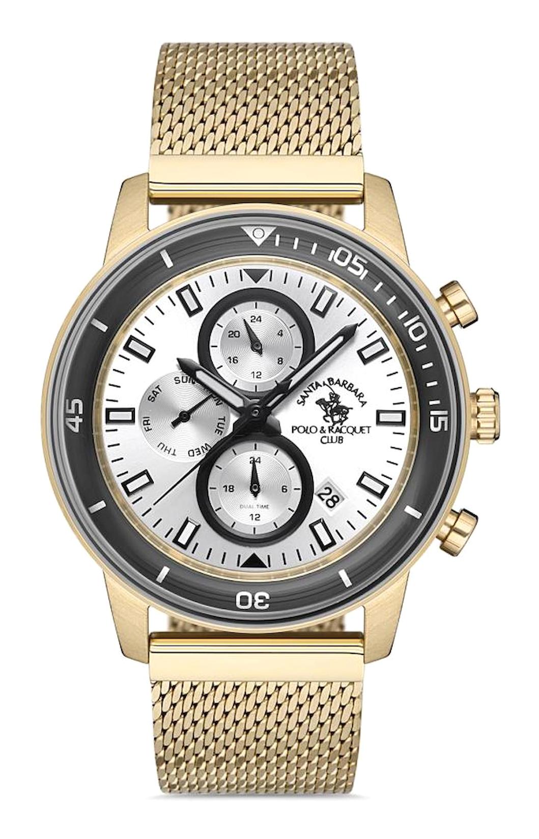 Santa Barbara Polo & Racquet Club SB.1.10238.4 Takvimli 43 mm Altın Çelik Kordon Analog Erkek Kol Saati