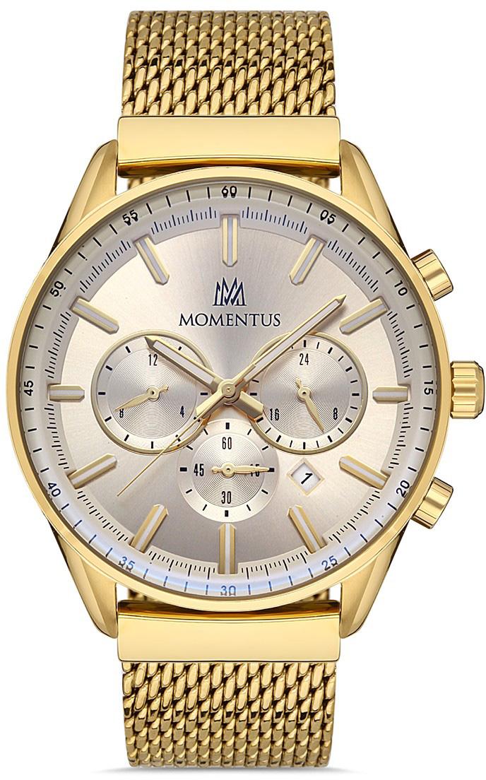 Momentum CC209G-02SG Takvimli 44 mm Altın Çelik Kordon Analog Kol Saati