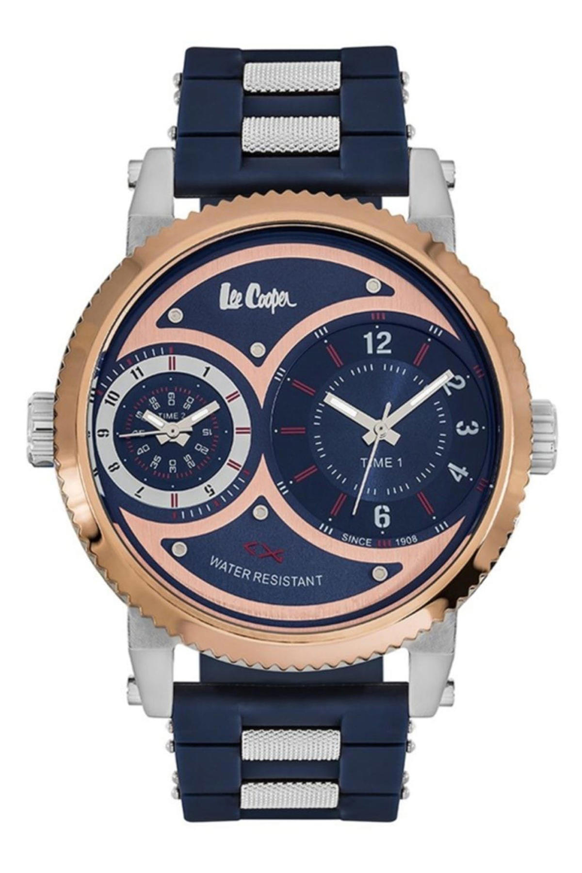 Lee Cooper LC06198.599 Takvimli 50 mm Gri-Lacivert Silikon Kordon Analog Erkek Kol Saati