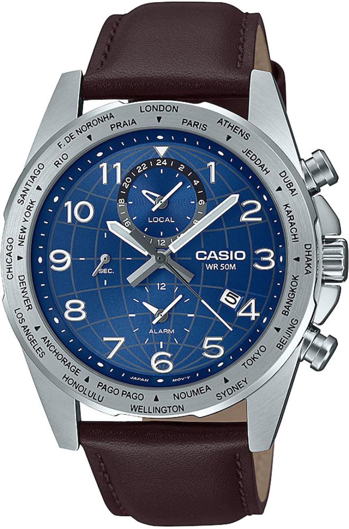 Casio MTP-W500L-2AVDF Takvimli 44 mm Kahverengi Deri Kordon Analog Erkek Kol Saati