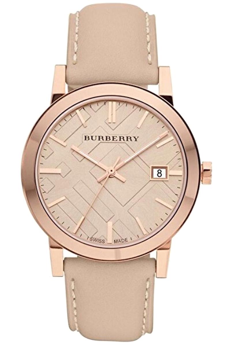 Burberry BU9014 Takvimli 38 mm Bej Deri Kordon Analog Kol Saati