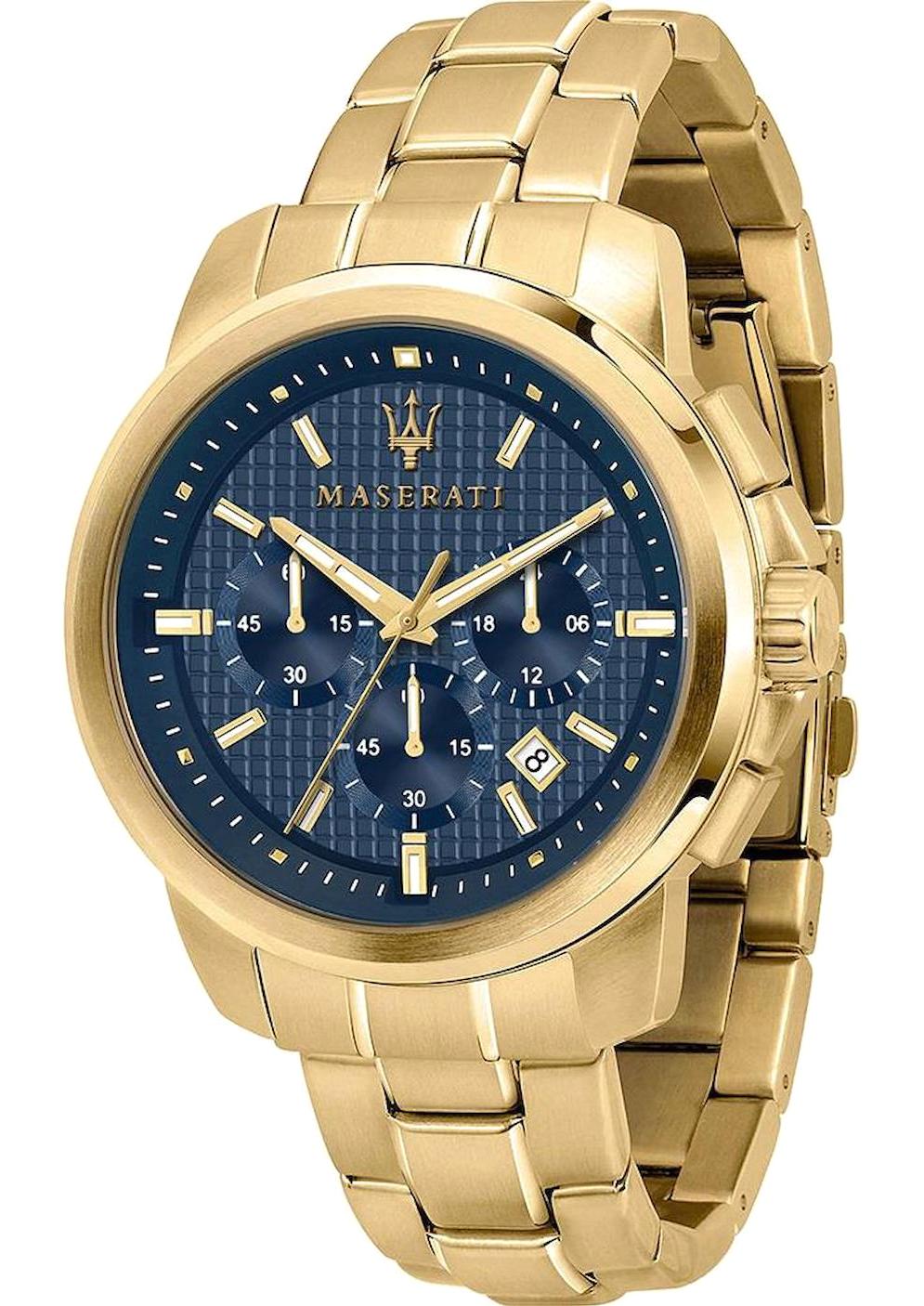 Maserati R8873621021 Takvimli 45 mm Altın Çelik Kordon Analog Erkek Kol Saati