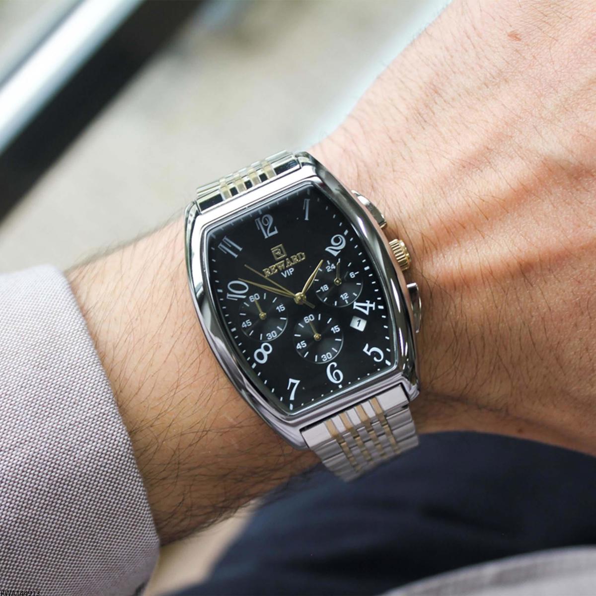 Reward RWA144913 Takvimli 40 mm Gri-Sarı Çelik Kordon Analog Erkek Kol Saati