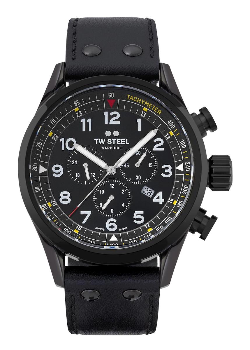 Tw Steel TW-SVS205 Takvimli 48 mm Siyah Deri Kordon Analog Erkek Kol Saati