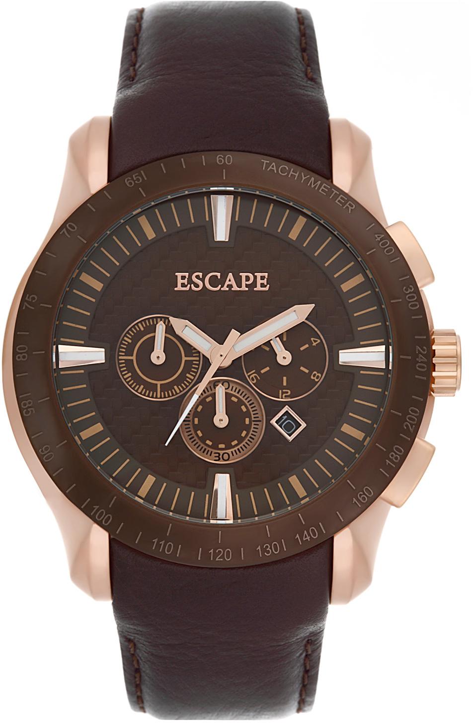 Escape EC1066-204 Takvimli Kahverengi Deri Kordon Analog Kol Saati