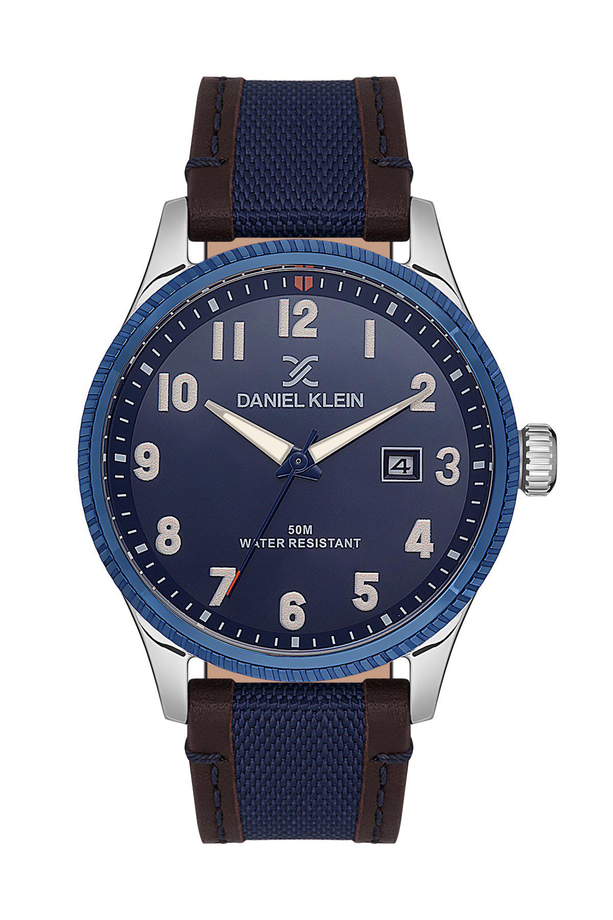 Daniel Klein DK.1.13557.2 Takvimli 42 mm Mavi Deri Kordon Analog Erkek Kol Saati