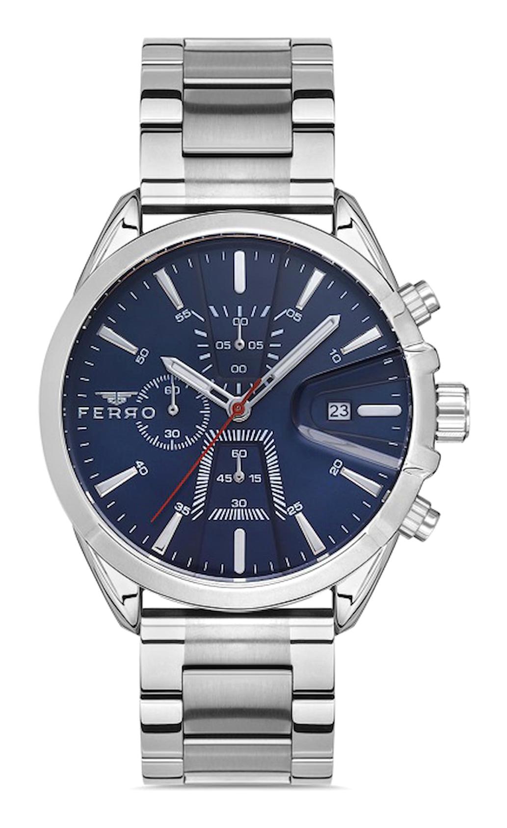 Ferro F400988A-A3 Takvimli 44 mm Metal Kordon Analog Erkek Kol Saati