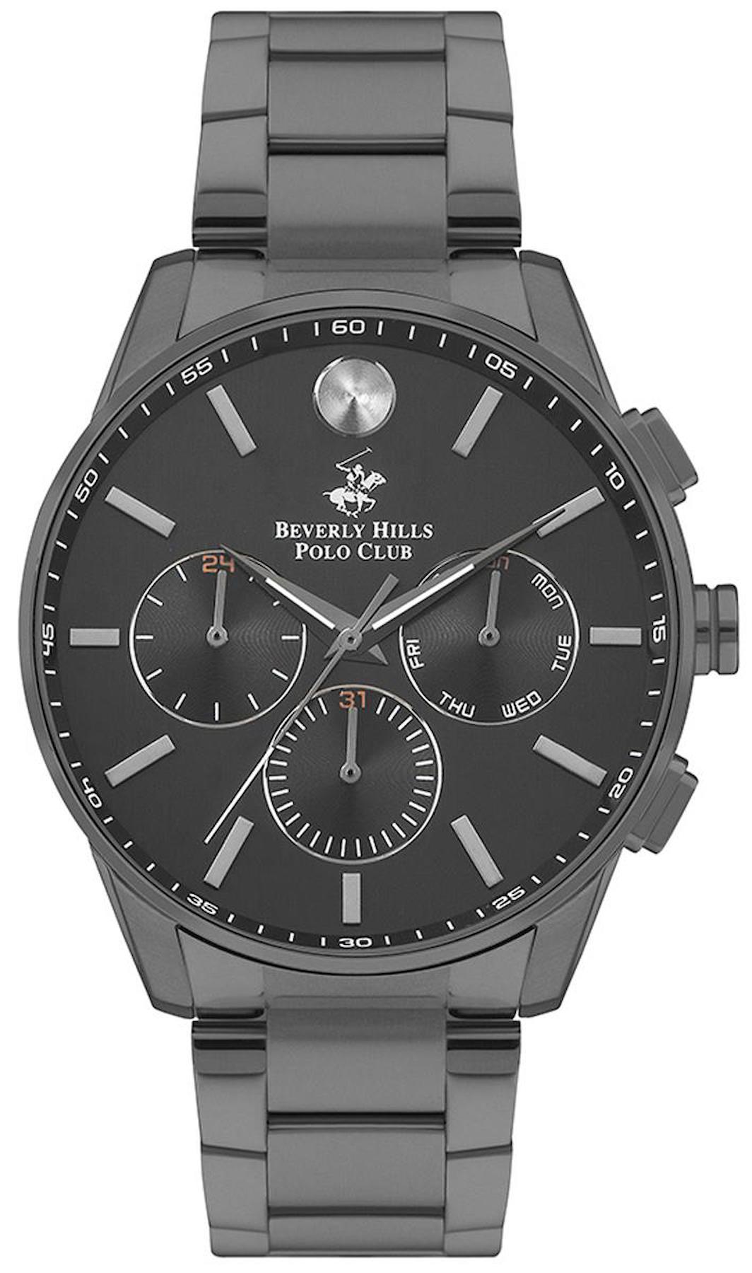 Beverly Hills Polo Club BP3396X060 Takvimli 44 mm Füme Çelik Kordon Analog Erkek Kol Saati