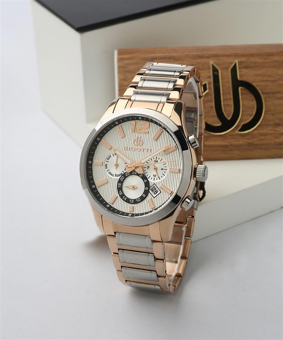 Bigotti BG.1.10166.4 Takvimli 44 mm Gri-Rose Gold Çelik Kordon Analog Erkek Kol Saati
