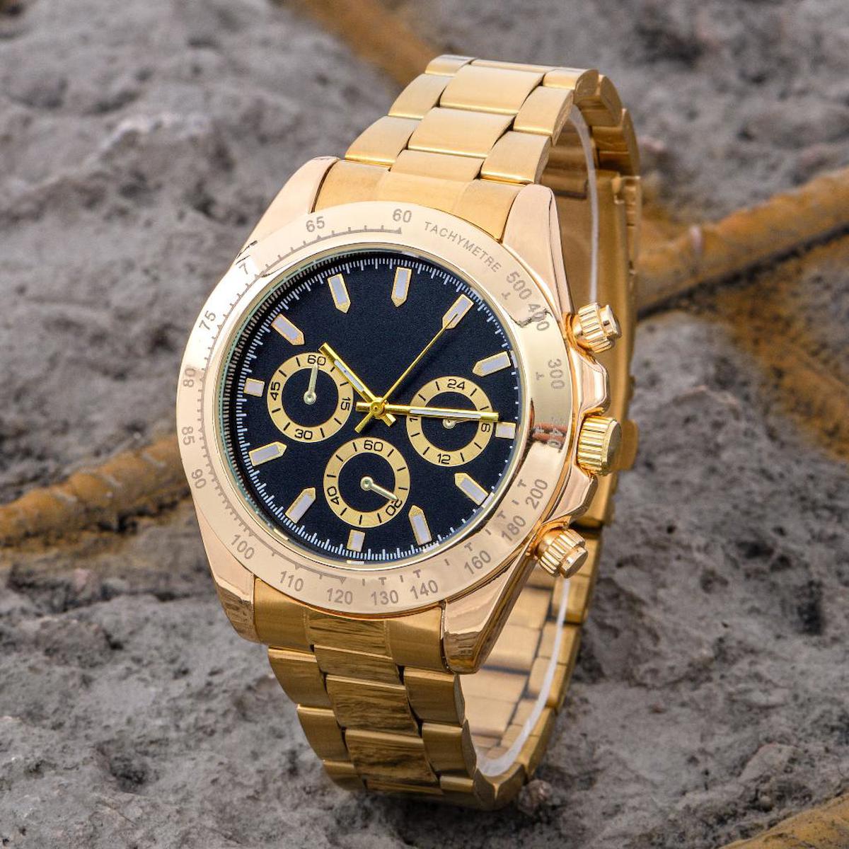 Saattino ST-304248 Takvimli 45 mm Altın Çelik Kordon Analog Erkek Kol Saati