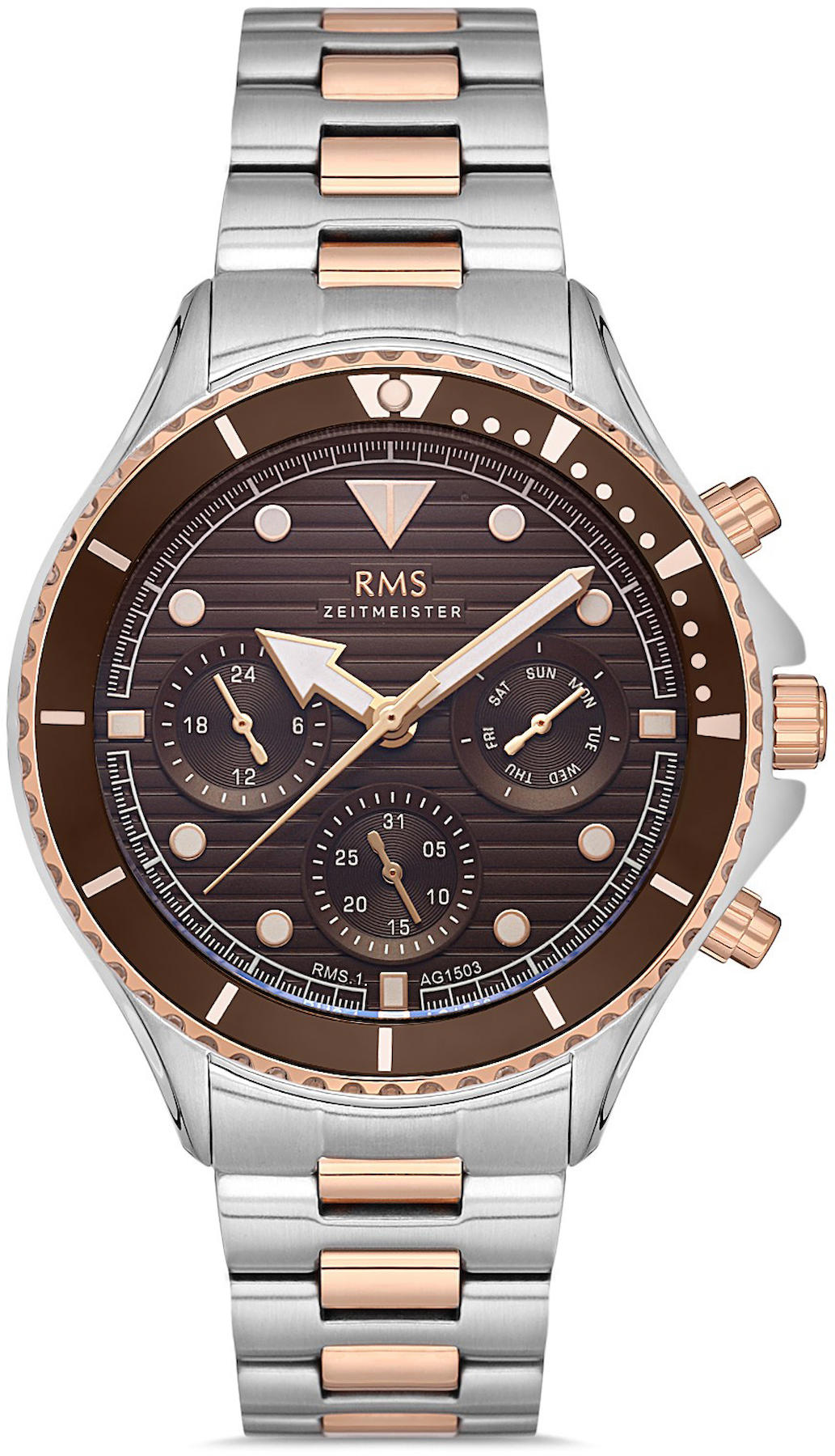Romanson RMS.1.AG1503.06 Takvimli 44 mm Gri-Rose Gold Çelik Kordon Analog Kol Saati