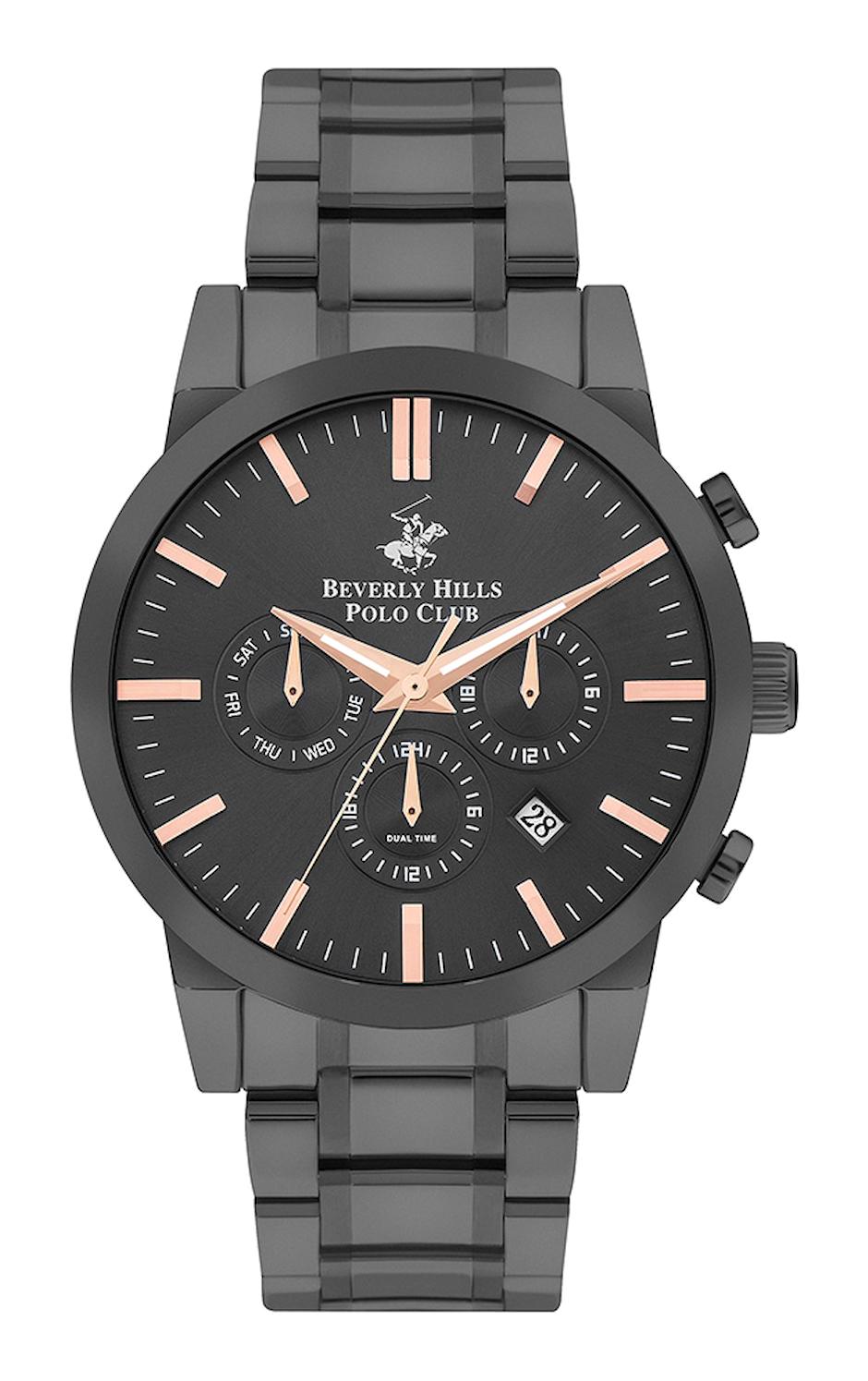 Beverly Hills Polo Club BP3408X060 Takvimli 43 mm Siyah Çelik Kordon Analog Erkek Kol Saati