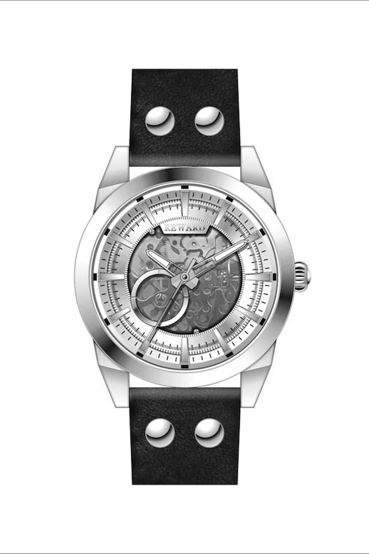 Reward A144102 44 mm Siyah Deri Kordon Analog Erkek Kol Saati