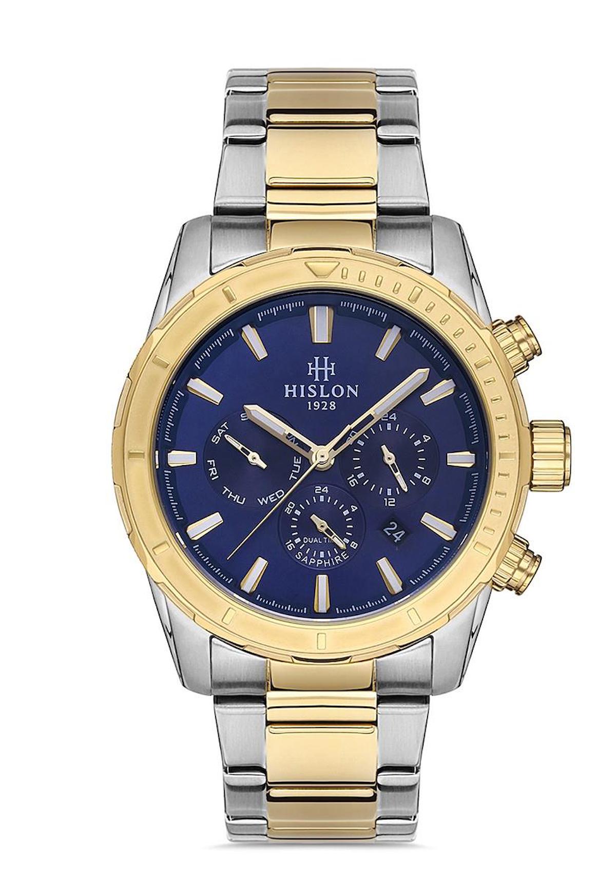 Hislon İSLON DT133T-11SG Pusulalı Takvimli 45 mm Altın-Çelik Kordon Analog Kol Saati