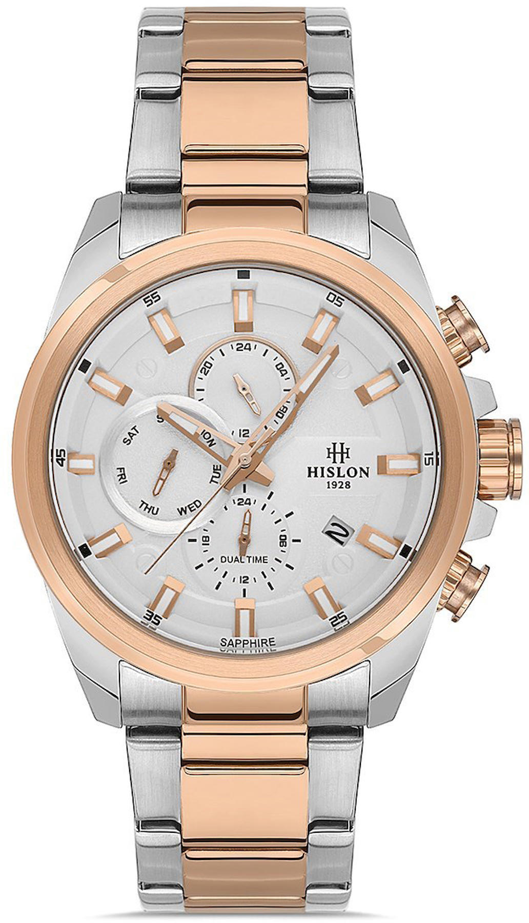 Hislon DT131T-02SR Pusulalı Takvimli 44 mm Çelik Kordon Analog Kol Saati