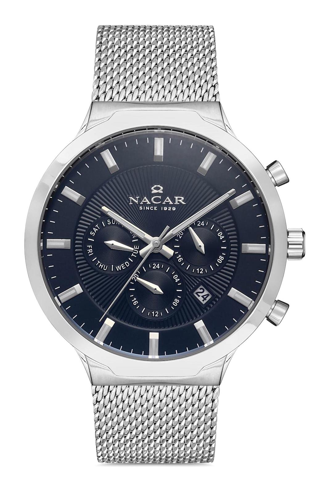 Nacar 34290507ABM Takvimli 44 mm Çelik Kordon Analog Kol Saati