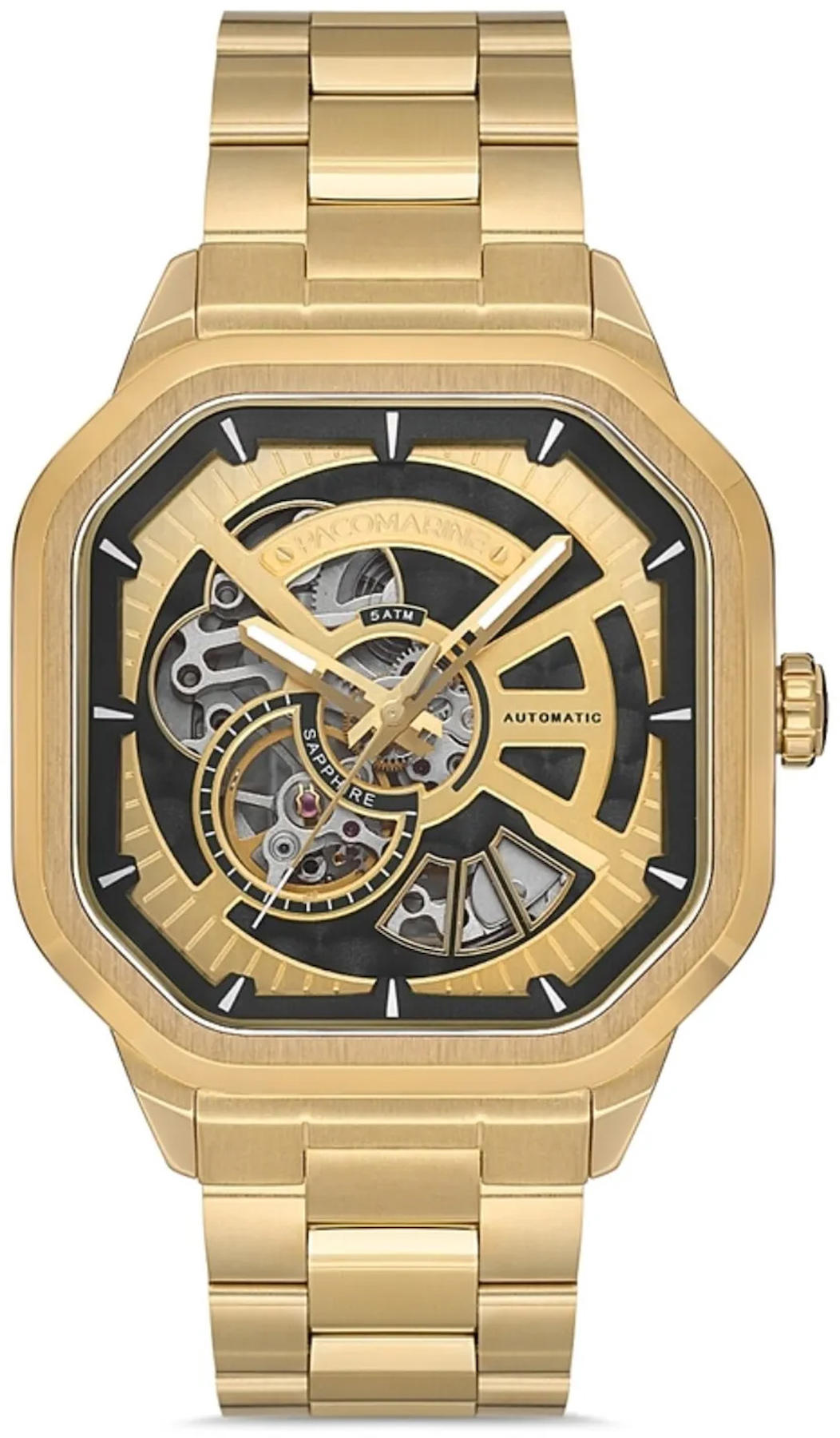 Pacomarine PM.22155.07 44 mm Altın Çelik Kordon Analog Kol Saati